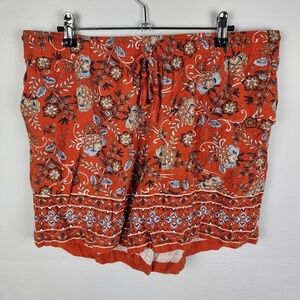 J. Jill Womens Pull On Shorts Floral Orange Elastic Waist Size Large Petite